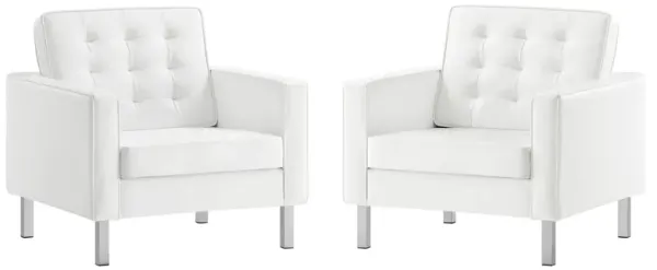 Loft Tufted Vegan Leather Armchairs - Set of 2 by Modway Silver White