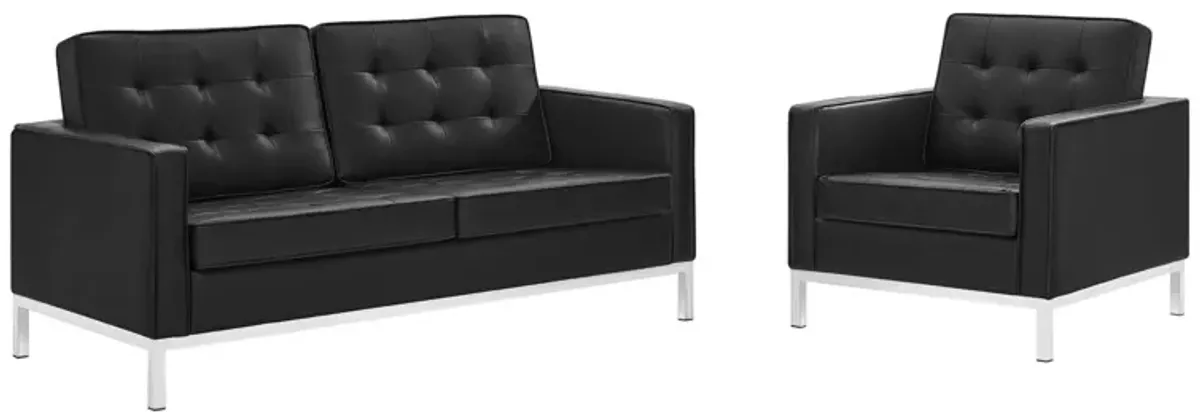 Loft Tufted Upholstered Faux Leather Loveseat and Armchair Set by Modway Silver Black