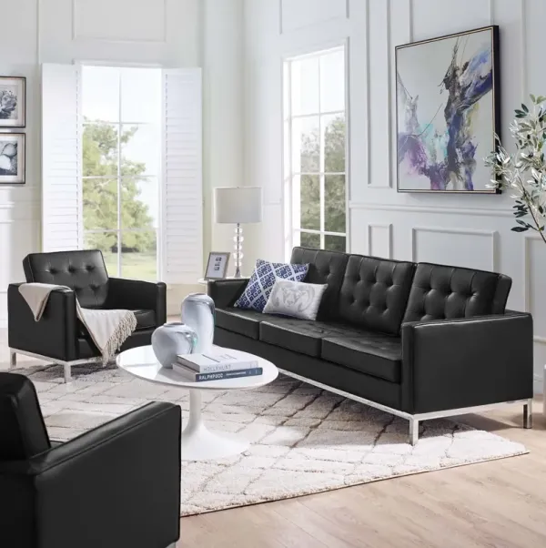Loft Tufted Upholstered Faux Leather Sofa and Armchair Set by Modway Silver Gray