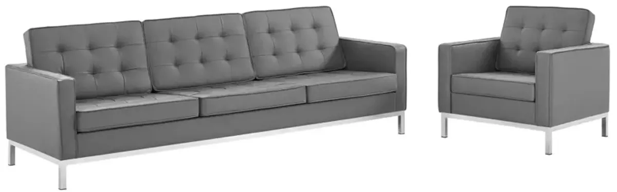 Loft Tufted Upholstered Faux Leather Sofa and Armchair Set by Modway