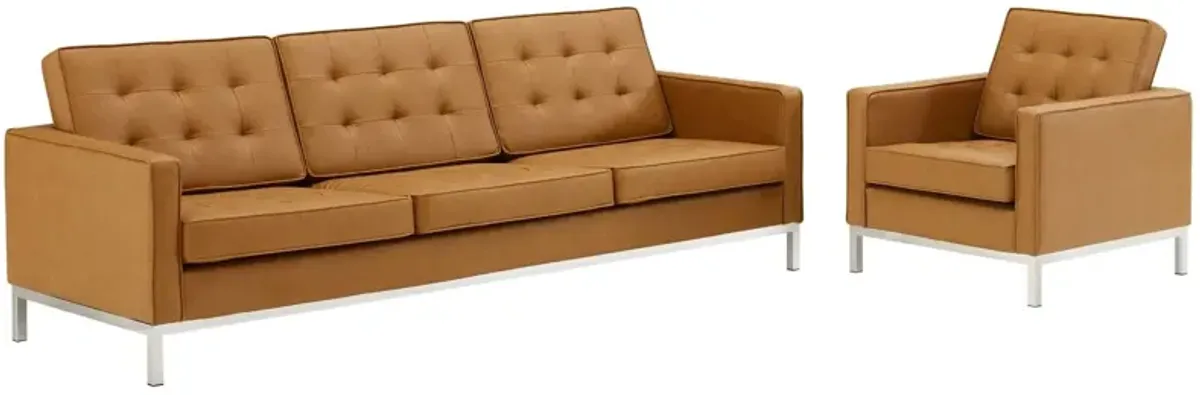 Loft Tufted Upholstered Faux Leather Sofa and Armchair Set by Modway
