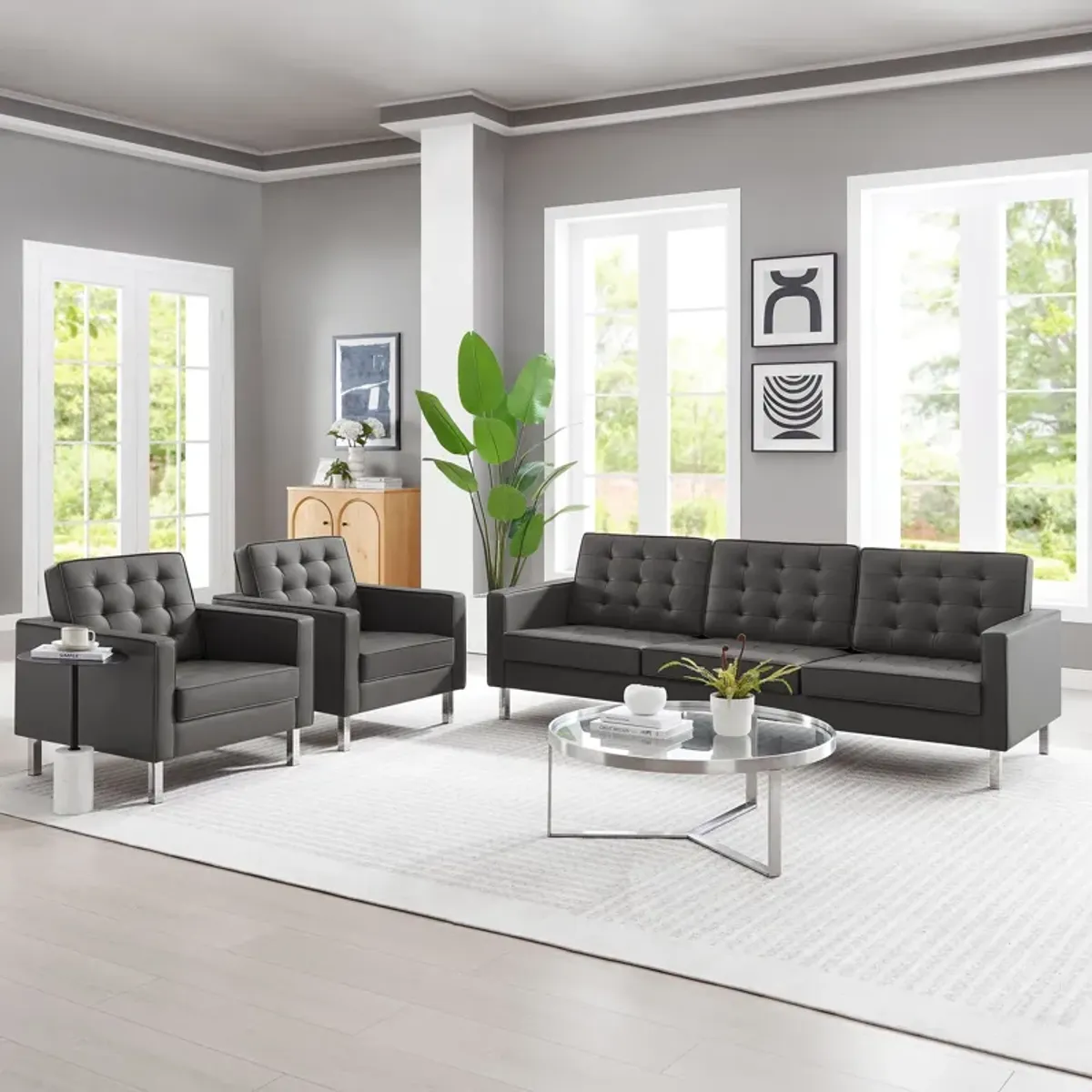 Loft Tufted Vegan Leather 3-Piece Furniture Set by Modway