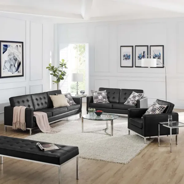 Loft 3 Piece Tufted Upholstered Faux Leather Set by Modway Silver Tan