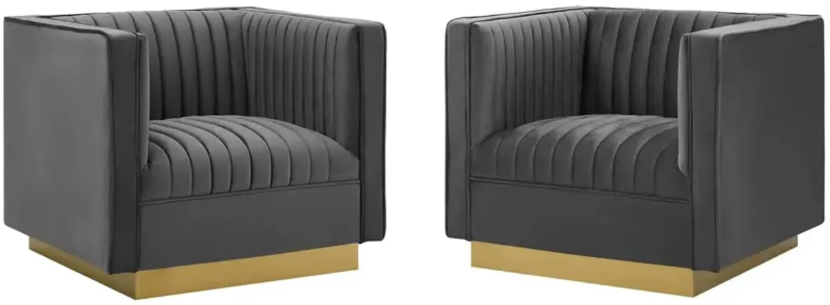 Sanguine Vertical Channel Tufted Upholstered Performance Velvet Armchair Set of 2 by Modway