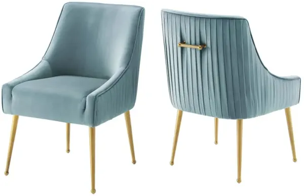 Discern Pleated Back Upholstered Performance Velvet Dining Chair Set of 2 by Modway Light Blue