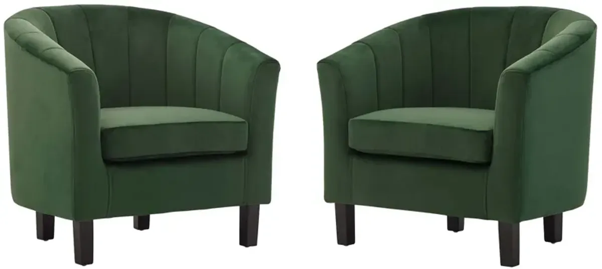 Prospect Channel Tufted Performance Velvet Armchair Set of 2 by Modway Emerald