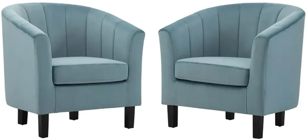 Prospect Channel Tufted Performance Velvet Armchair Set of 2 by Modway Light Blue