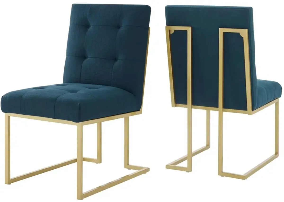 Privy Gold Stainless Steel Upholstered Fabric Dining Accent Chair Set of 2 by Modway Gold Azure