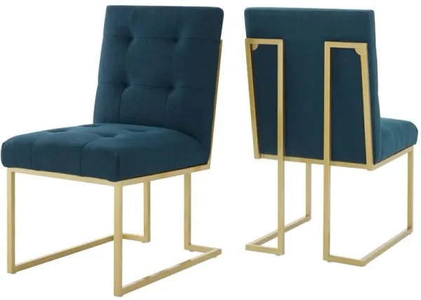 Privy Gold Stainless Steel Upholstered Fabric Dining Accent Chair Set of 2 by Modway