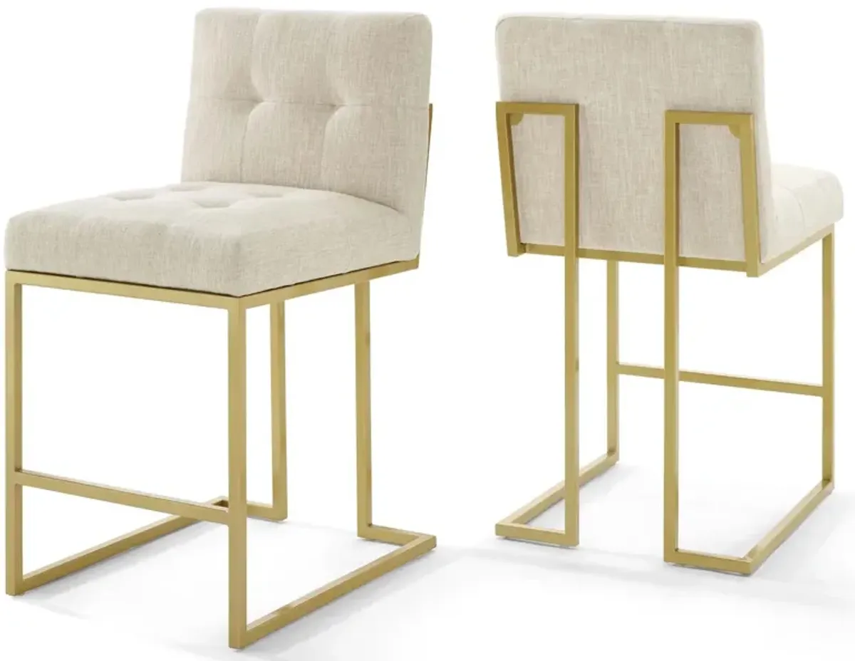 Privy Gold Stainless Steel Upholstered Fabric Counter Stool Set of 2 by Modway Gold Light Gray