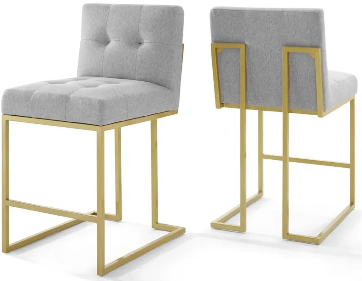 Privy Gold Stainless Steel Upholstered Fabric Counter Stool Set of 2 by Modway Gold Light Gray