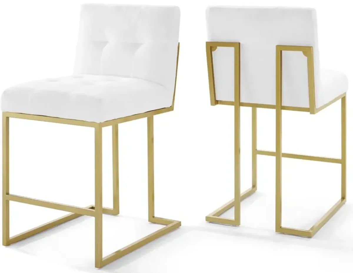 Privy Gold Stainless Steel Upholstered Fabric Counter Stool Set of 2 by Modway Gold White
