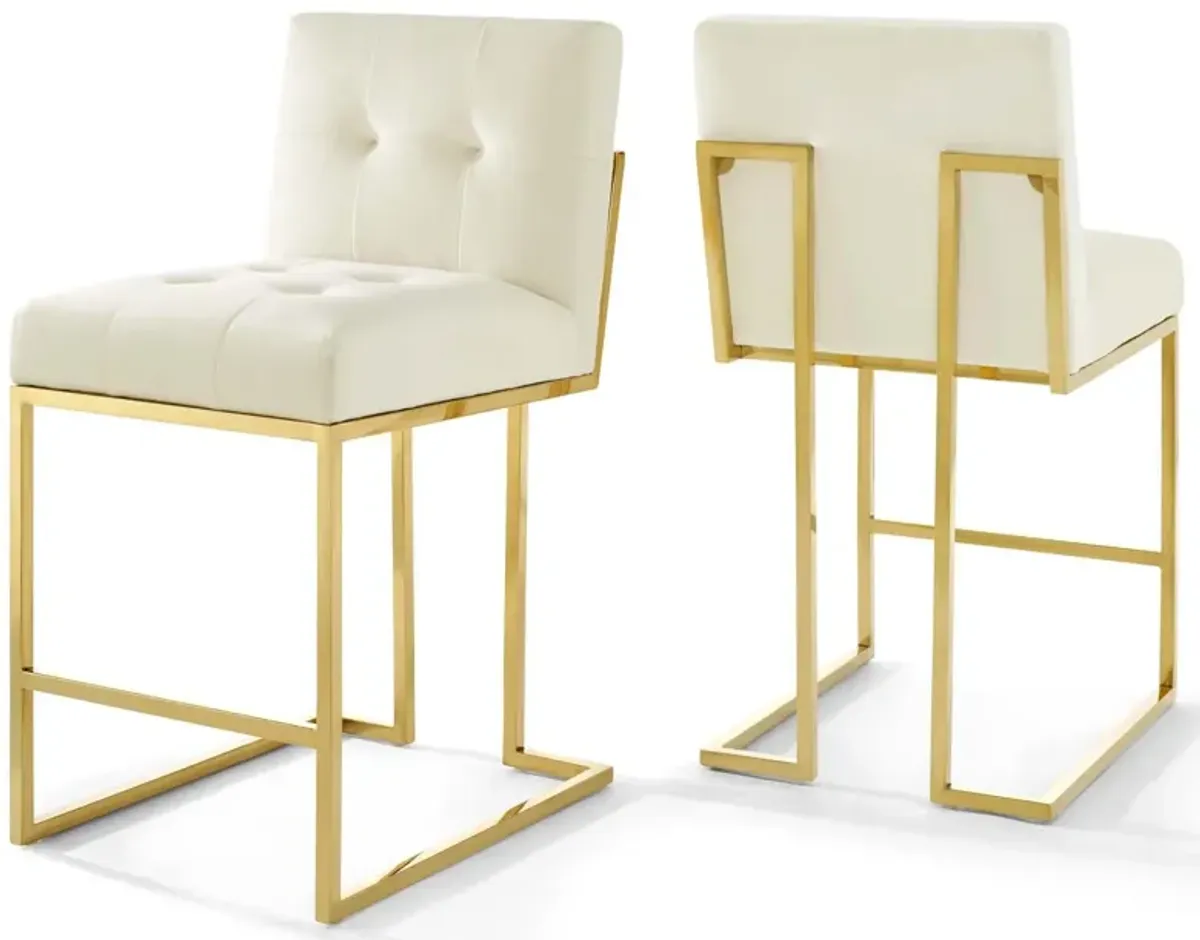 Privy Gold Stainless Steel Performance Velvet Counter Stool Set of 2 by Modway Gold Ivory