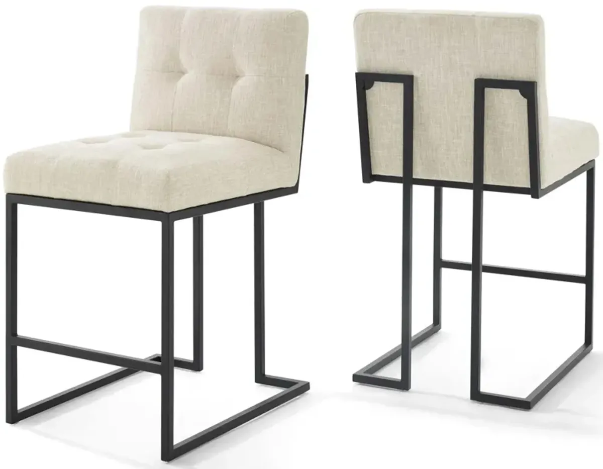 Privy Black Stainless Steel Upholstered Fabric Counter Stool Set of 2 by Modway Black Beige