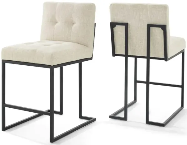 Privy Black Stainless Steel Upholstered Fabric Counter Stool Set of 2 by Modway Black Beige