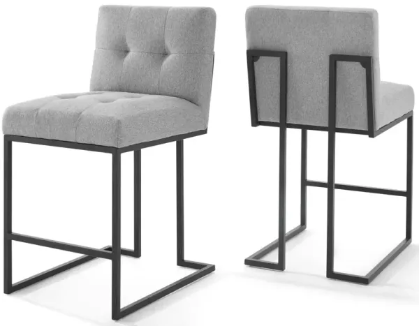 Privy Black Stainless Steel Upholstered Fabric Counter Stool Set of 2 by Modway Black Light Gray