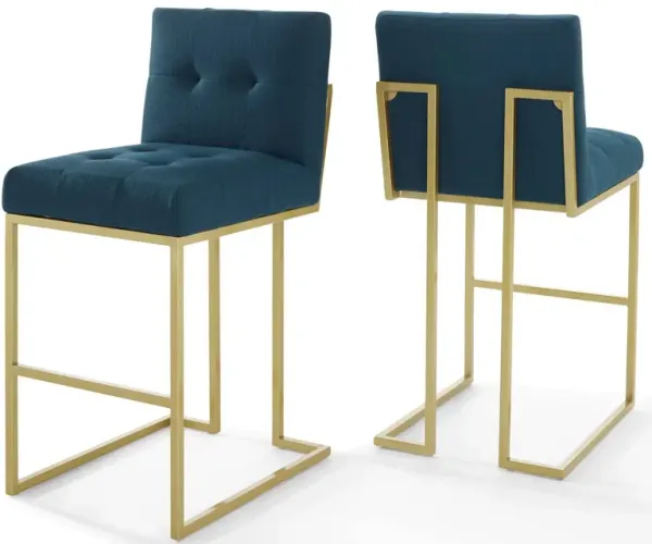 Privy Gold Stainless Steel Upholstered Fabric Bar Stool Set of 2 by Modway Gold Azure