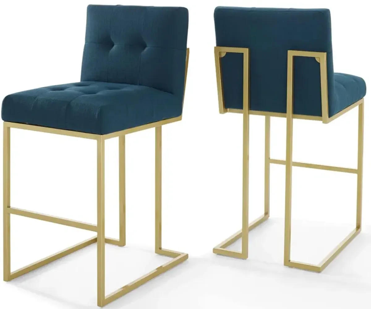Privy Gold Stainless Steel Upholstered Fabric Bar Stool Set of 2 by Modway Gold White