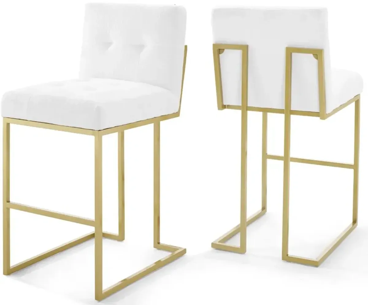 Privy Gold Stainless Steel Upholstered Fabric Bar Stool Set of 2 by Modway Gold White