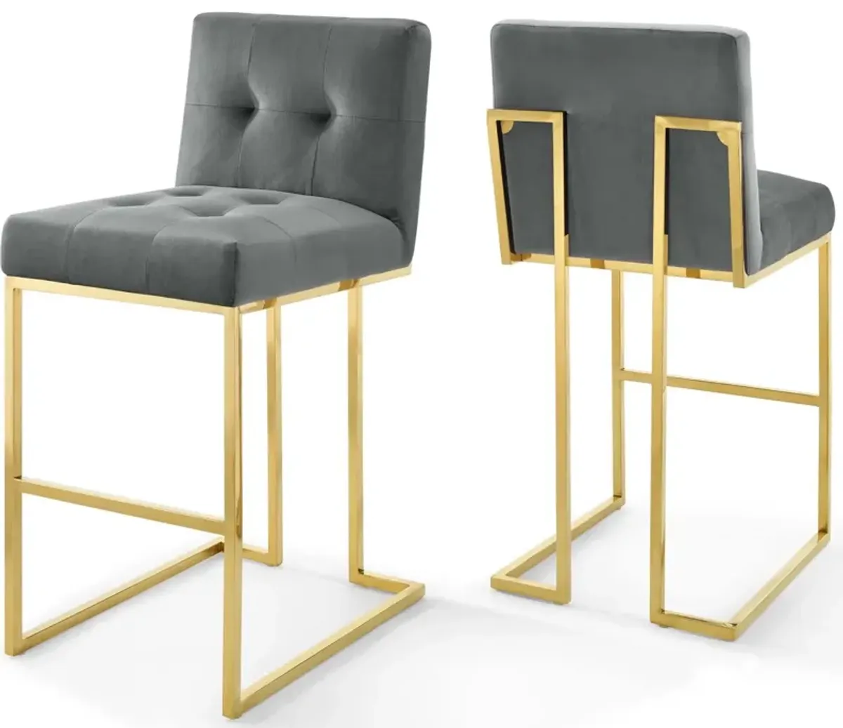 Privy Gold Stainless Steel Performance Velvet Bar Stool Set of 2 by Modway Gold Charcoal