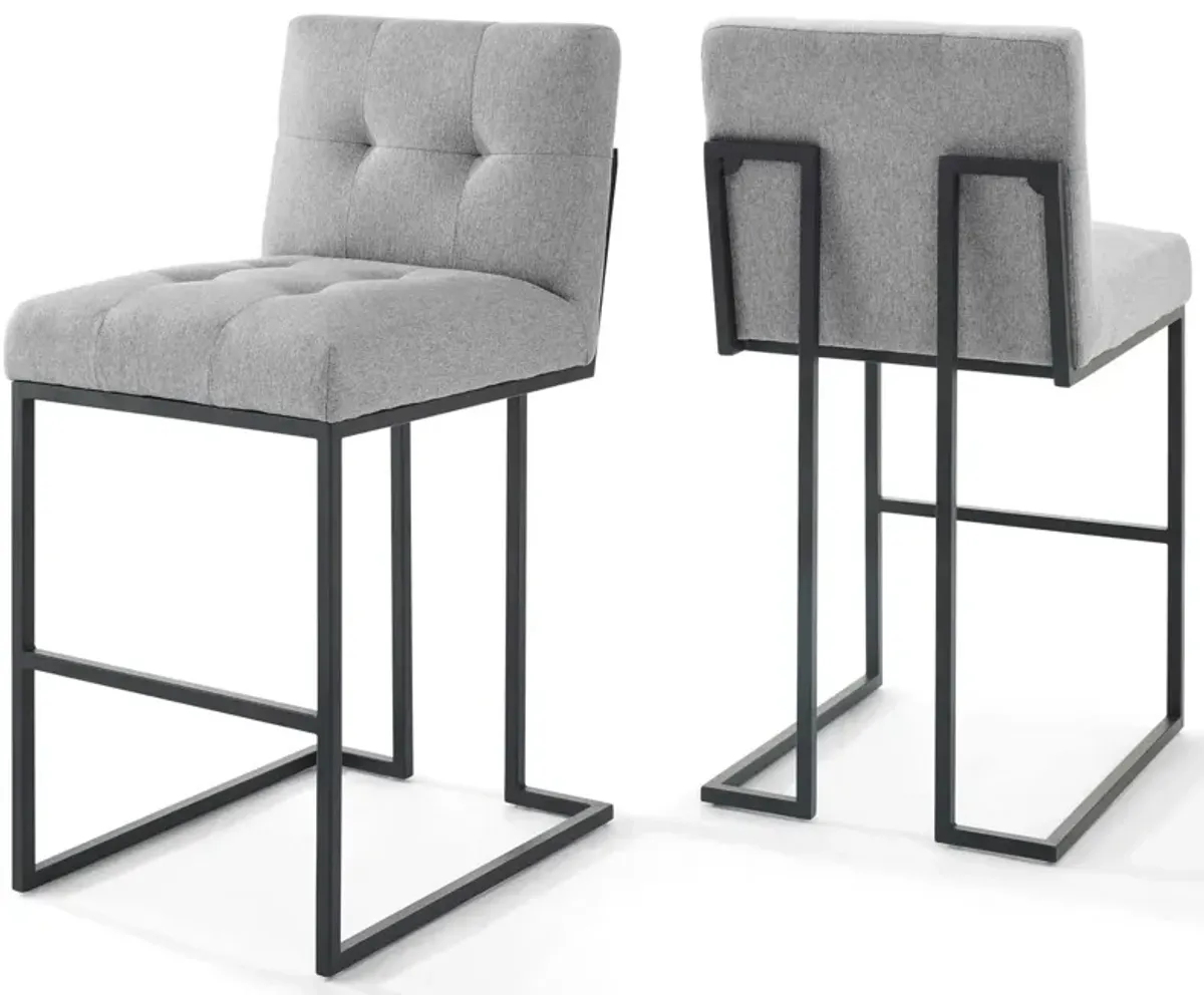 Privy Black Stainless Steel Upholstered Fabric Bar Stool Set of 2 by Modway Black Light Gray