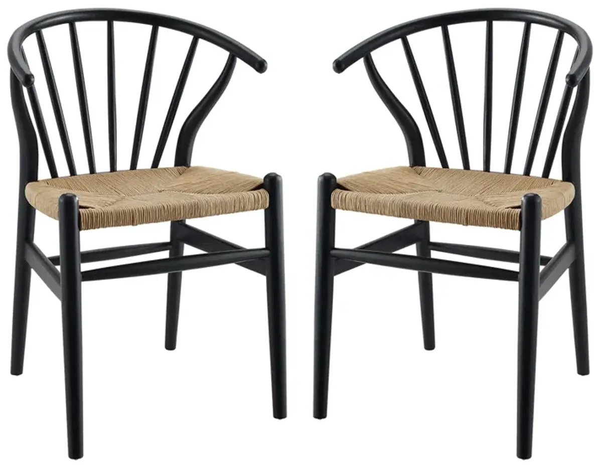 Flourish Spindle Wood Dining Side Chair Set of 2 by Modway Black