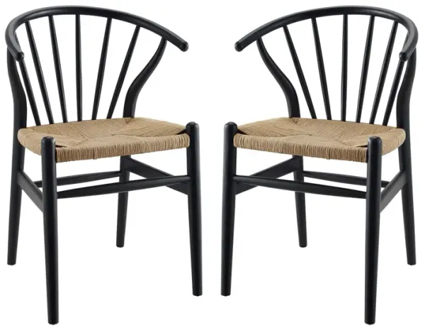 Flourish Spindle Wood Dining Side Chair Set of 2 by Modway Black