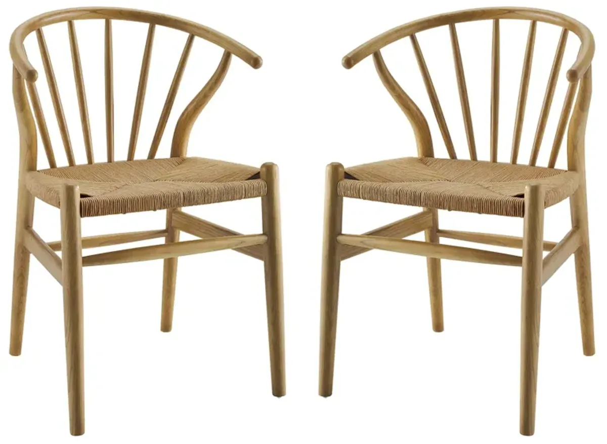 Flourish Spindle Wood Dining Side Chair Set of 2 by Modway Natural