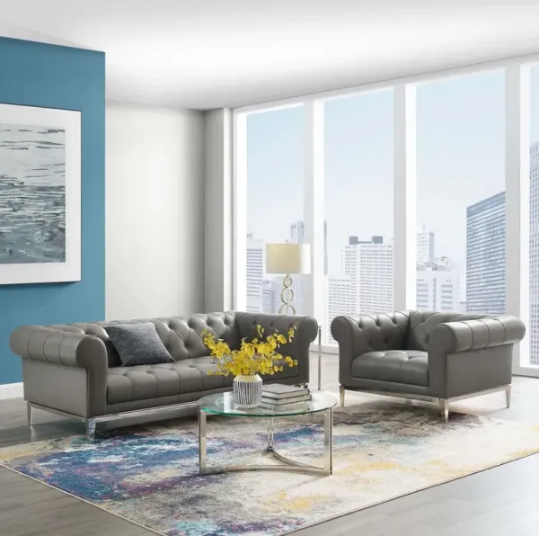 Idyll Tufted Upholstered Leather Sofa and Armchair Set by Modway Gray
