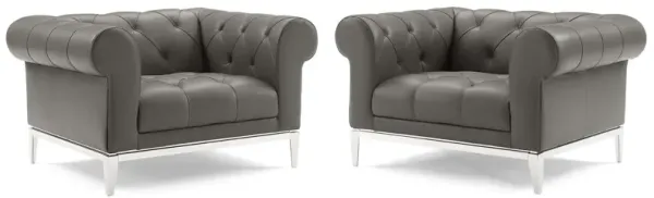 Idyll Tufted Upholstered Leather Armchair Set of 2 by Modway Gray