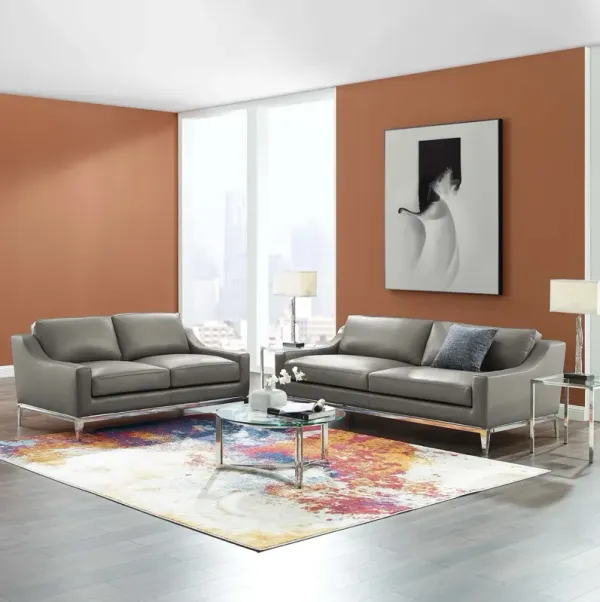Harness Stainless Steel Base Leather Sofa and Loveseat Set by Modway Gray