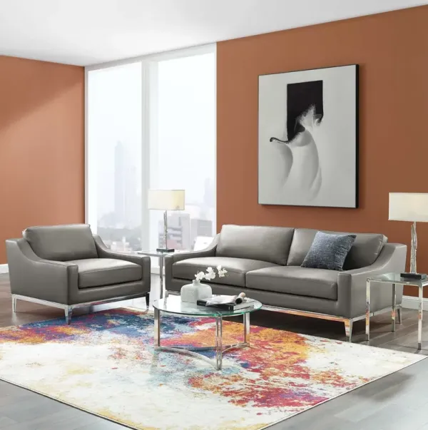 Harness Stainless Steel Base Leather Sofa & Armchair Set by Modway Gray
