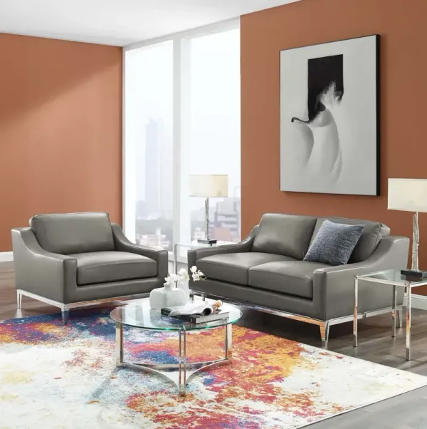 Harness Stainless Steel Base Leather Loveseat & Armchair Set by Modway Gray