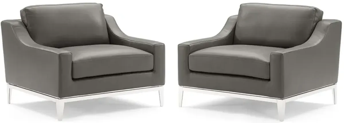 Harness Stainless Steel Base Leather Armchair Set of 2 by Modway Tan