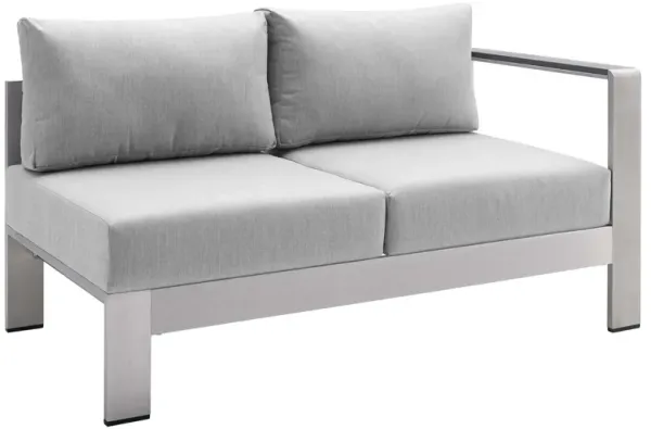 Shore Sunbrella® Fabric Aluminum Outdoor Patio Right-Arm Loveseat by Modway Silver Gray