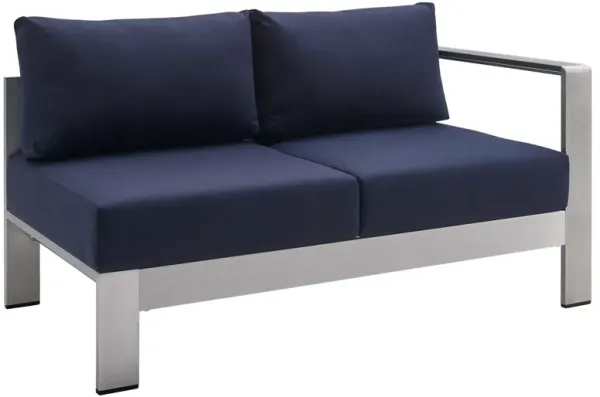 Shore Sunbrella® Fabric Aluminum Outdoor Patio Right-Arm Loveseat by Modway Silver Navy
