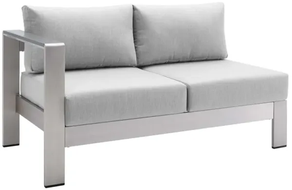 Shore Sunbrella® Fabric Aluminum Outdoor Patio Left-Arm Loveseat by Modway Silver Gray