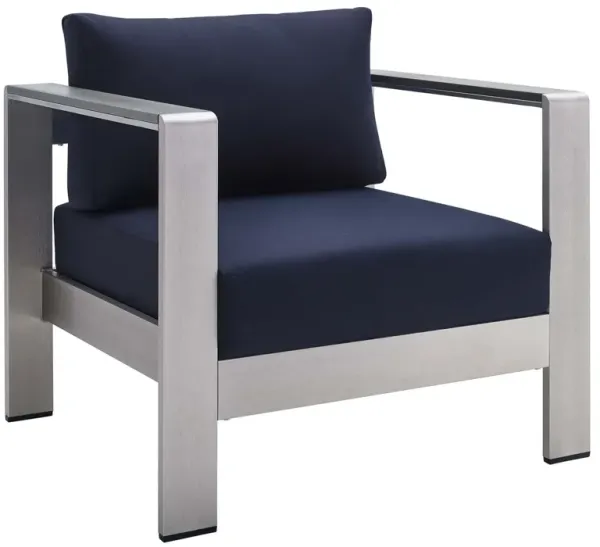 Shore Sunbrella® Fabric Aluminum Outdoor Patio Armchair by Modway Silver Navy