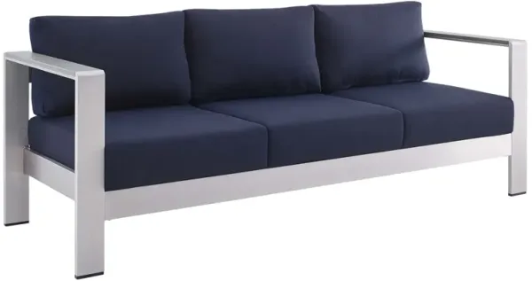 Shore Sunbrella® Fabric Aluminum Outdoor Patio Sofa by Modway Silver Navy