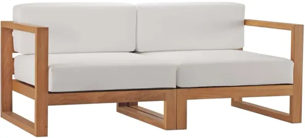 Upland Outdoor Patio Teak Wood 2-Piece Sectional Sofa Loveseat by Modway Natural White