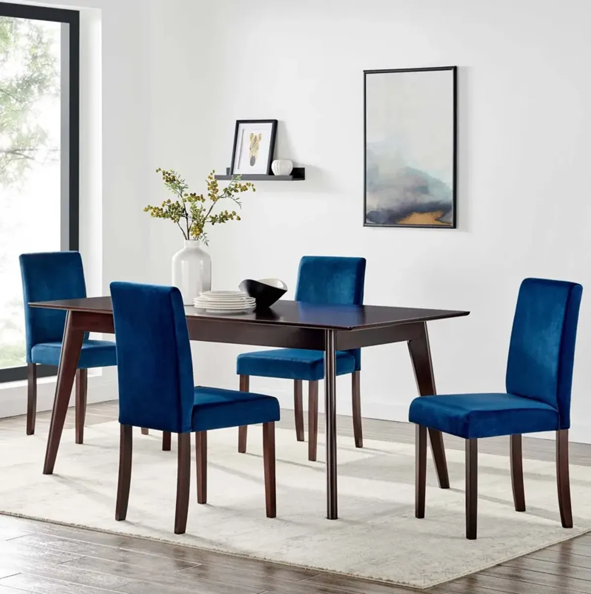 Prosper 5 Piece Upholstered Velvet Dining Set by Modway Cappuccino Navy