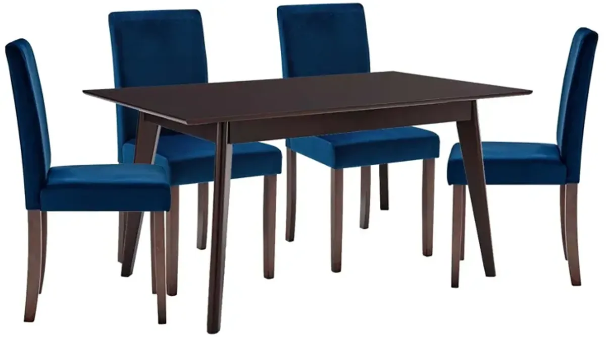 Prosper 5 Piece Upholstered Velvet Dining Set by Modway Cappuccino Navy