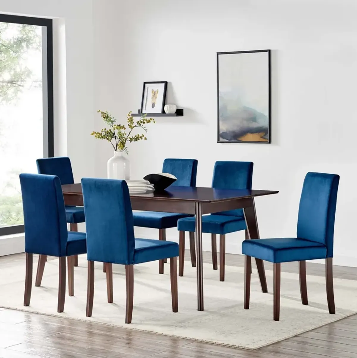 Prosper 7 Piece Upholstered Velvet Dining Set by Modway Cappuccino Navy