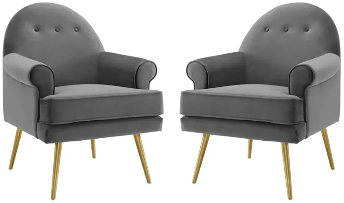 Revive Armchair Performance Velvet Set of 2 by Modway Gray