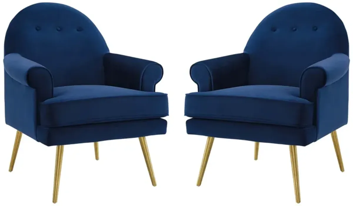 Revive Armchair Performance Velvet Set of 2 by Modway Navy