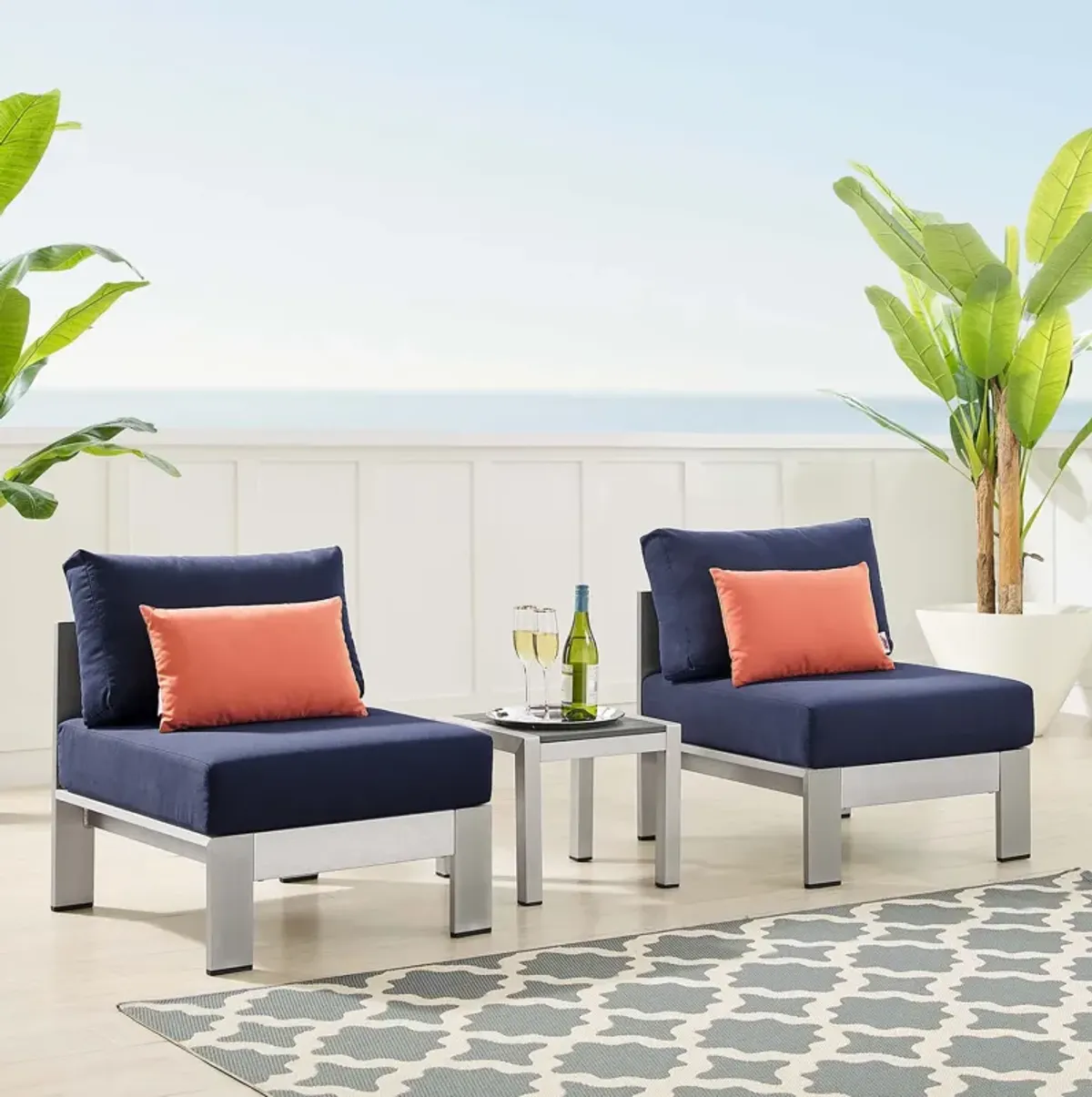 Shore Sunbrella® Fabric Outdoor Patio Aluminum 3 Piece Set by Modway