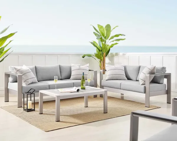 Shore Sunbrella® Fabric Outdoor Patio Aluminum 3 Piece Set by Modway Silver Navy