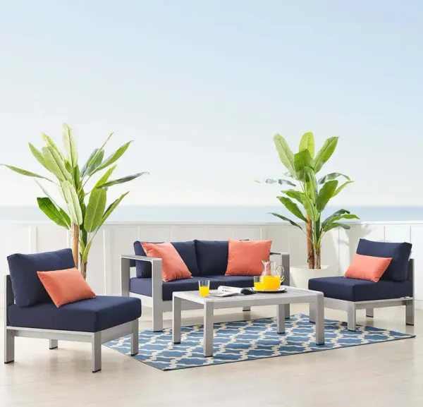 Shore 4 Piece Sunbrella® Fabric Outdoor Patio Aluminum Set by Modway