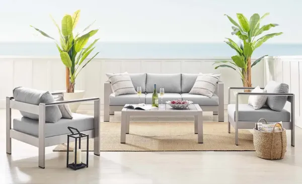 Shore Sunbrella® Fabric Outdoor Patio Aluminum 4 Piece Set by Modway Silver Gray