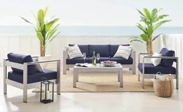 Shore Sunbrella® Fabric Outdoor Patio Aluminum 4 Piece Set by Modway